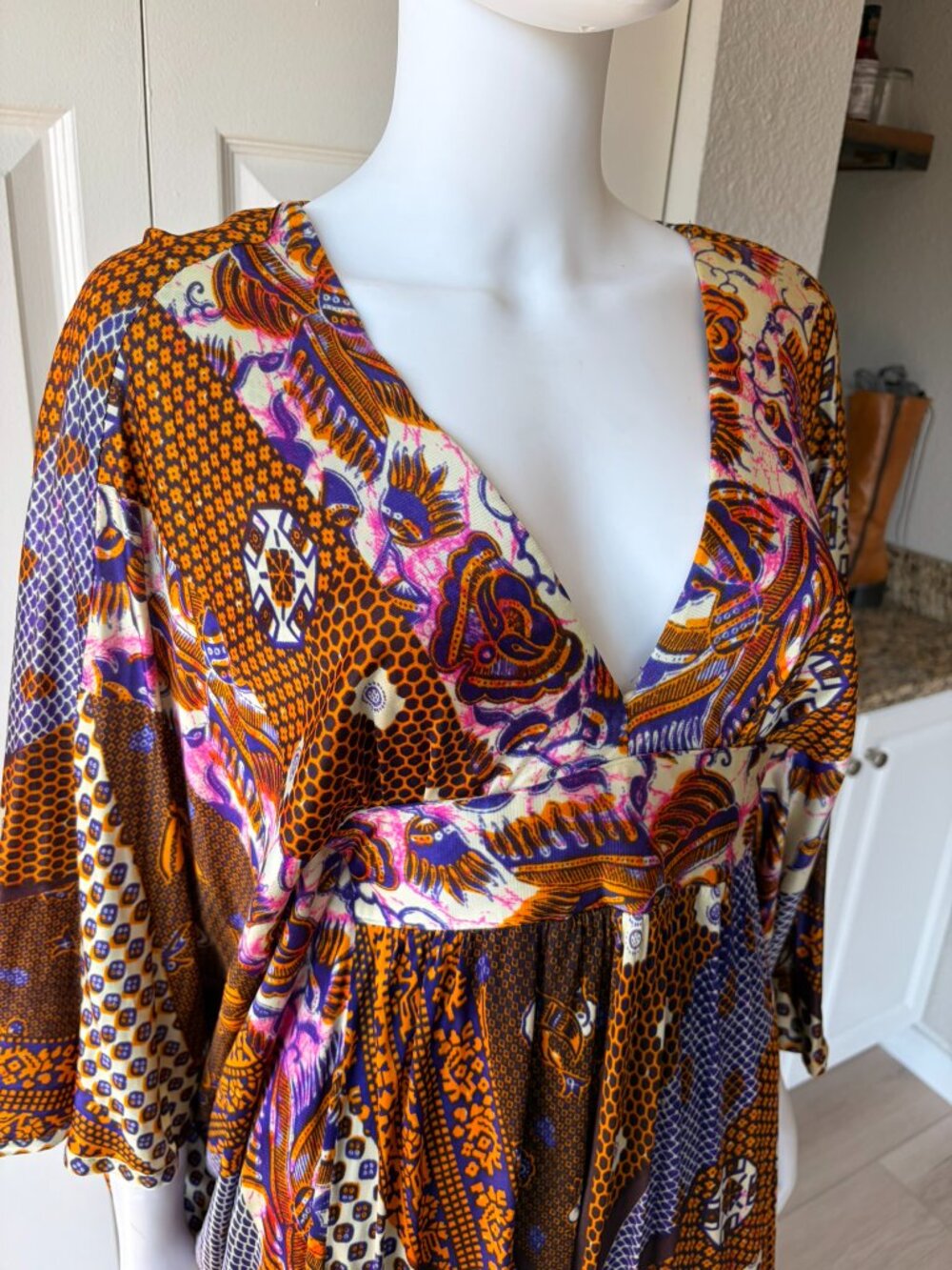 Vintage 70's Colorful Pattern Kaftan Maxi Dress - Picture 13 of 16